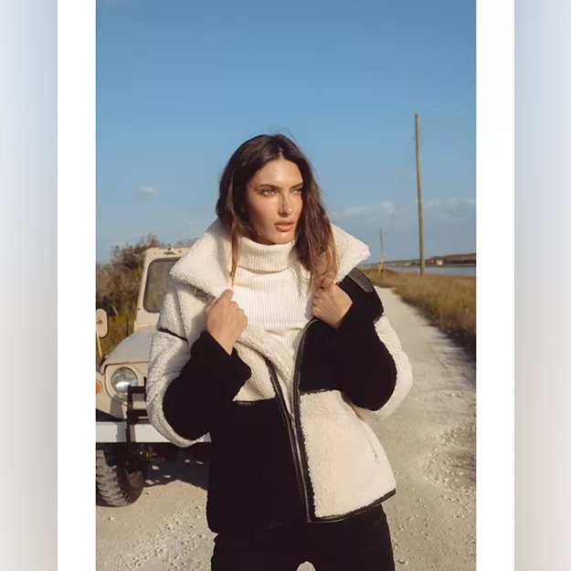 Elan Faux Fur Sherpa Colour Blocked Coat